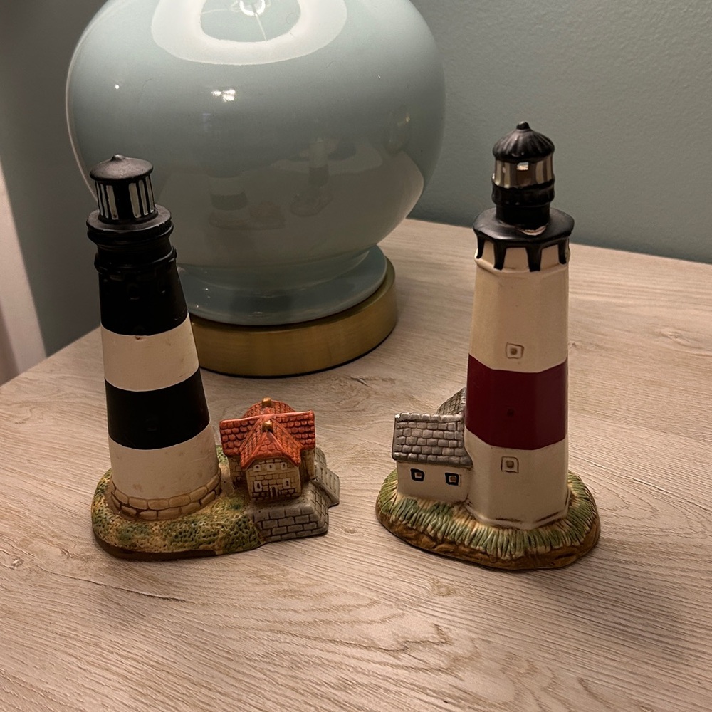 Lighthouse Figurine Set with Houses. Fire Island and Montauk